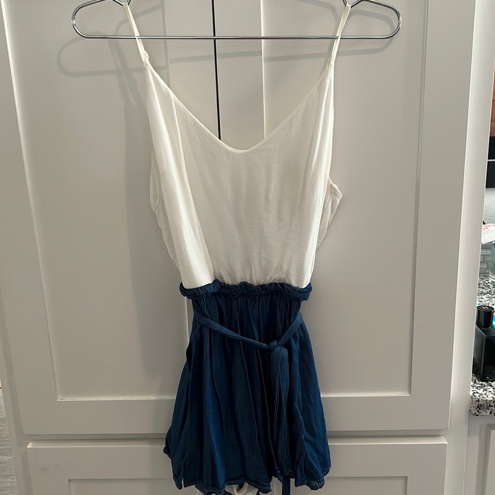 White and blue romper with tie